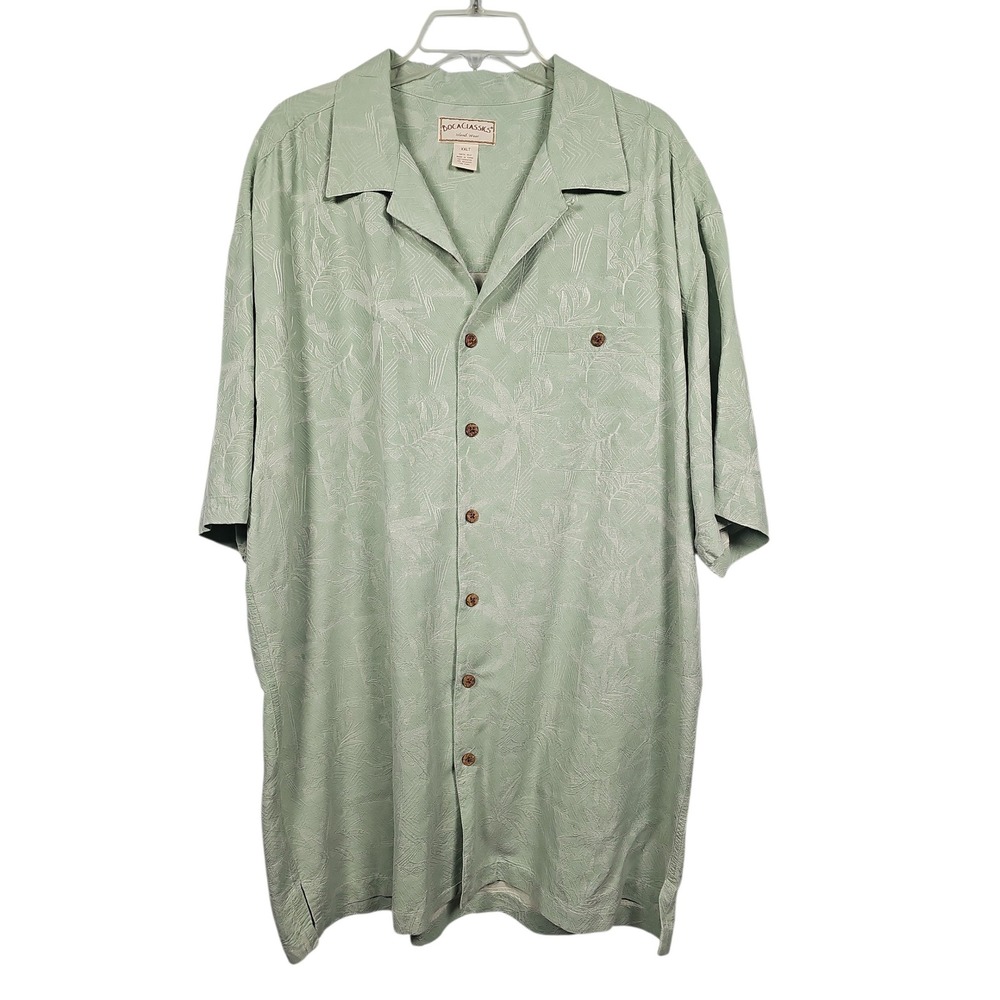 Boca Classics Shirt Silk Palm Leaf Jacquard Sage Green Mens XXLT